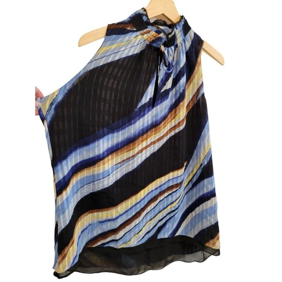 WHBM Multicolored Mock Neck Tank Top Blouse Sleeveless Black Large Relaxed Flowy - Picture 3 of 8